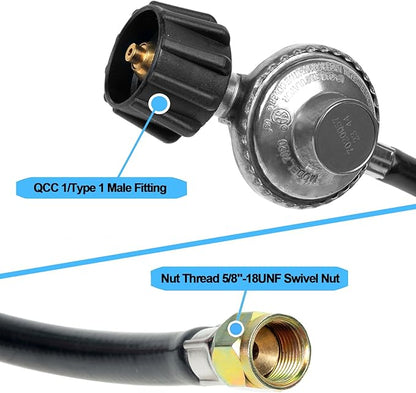 Gas Grill Regulator and Hose,Propane Hose with Regulator Replacement for Weber, Blackstone, Nexgrill, Fire Pit, Most LP Gas Grills (3ft)