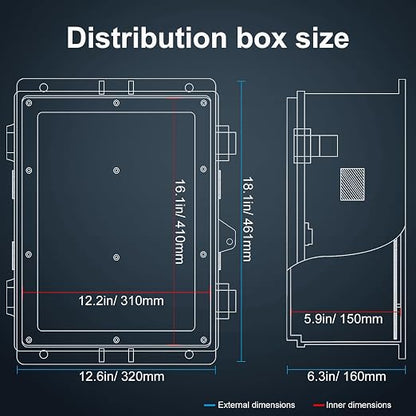 Namunanee Outdoor Electrical Junction Box, ABS Water Resistant Enclosure with Internal Mounting Panel & Hinged Cover, 16.1" H* 12.2" L* 5.9" W