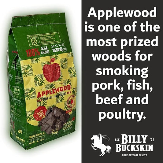 6.5lb Oak & Applewood Charcoal Briquettes - All Natural Wood Charcoal for Grilling - Premium BBQ Briquettes - Quick Light, Pure Hardwood - Long Burning, Rich Smoky Flavor - by Billy Buckskin