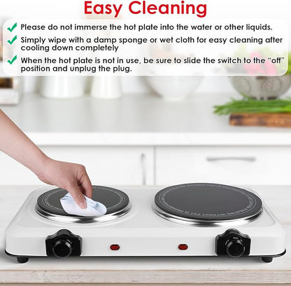 KOCASO 1800W Dual Infrared Burner Hot Plate, 7.5" & 6.3" Glass Cooktop, Stepless Temp Control 302°F-1022°F, Portable Electric Stove for Home, RV, Camping, Dorms