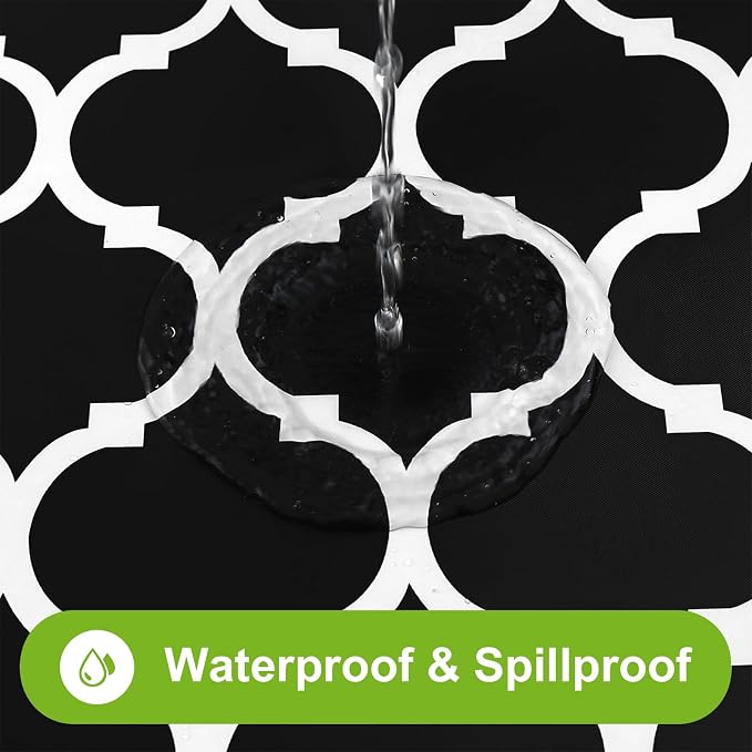 Smiry Picnic Fitted Table Cover, 5 Foot Flannel Backed Vinyl Tablecloth | Waterproof Elastic Stretch Table Cloth, Wipeable Plastic Tablecloth for Camping, Indoor & Outdoor (Black, 30" x 60")