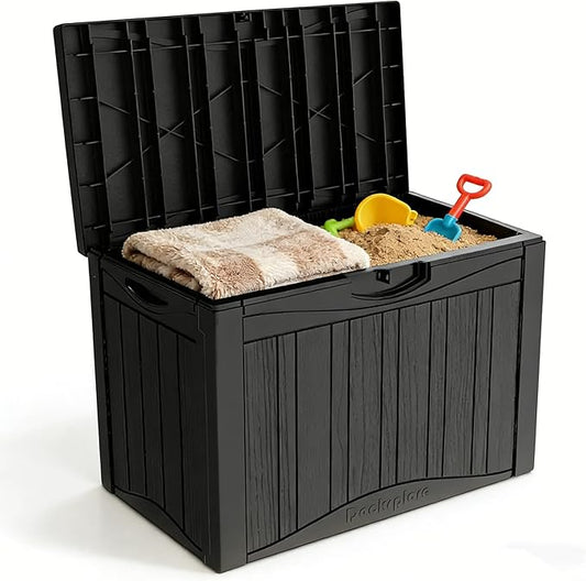 Outdoor Storage Box 50GAL Waterproof Resin Deck Box,Pool Accessories Supplies，UV-Resistant Lockable Package Delivery Bin for Garden Tools,Large Patio Outside Cushions,Chest,Furniture,Black