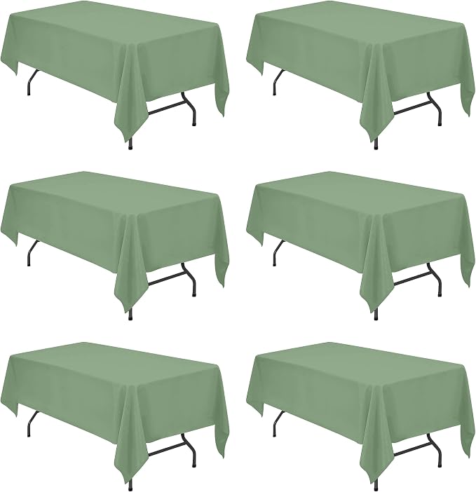 BRILLMAX 6 Pack Sage Green Tablecloths 60x102 Inch for 6ft Rectangle Tables | 150 GSM Polyester Fabric, 15" Standard Drop, Water, Stain & Wrinkle Resistant Cloth Cover for Wedding Reception Banquet Party
