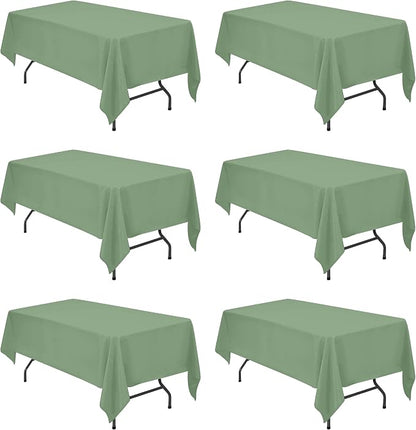 BRILLMAX 6 Pack Sage Green Tablecloths 60x102 Inch for 6ft Rectangle Tables | 150 GSM Polyester Fabric, 15" Standard Drop, Water, Stain & Wrinkle Resistant Cloth Cover for Wedding Reception Banquet Party