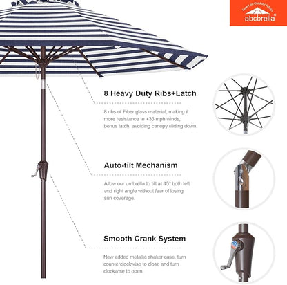ABCCANOPY OLEFIN® 5-Year No Fading 9FT Outdoor Patio Umbrella(Navy Stripe) | Fade & UV Resistant Fabric,8 Fiberglass Ribs，Wind Vent，Crank Lift & Tilt,Outdoor Table Umbrella for Deck,Backyard,Yard