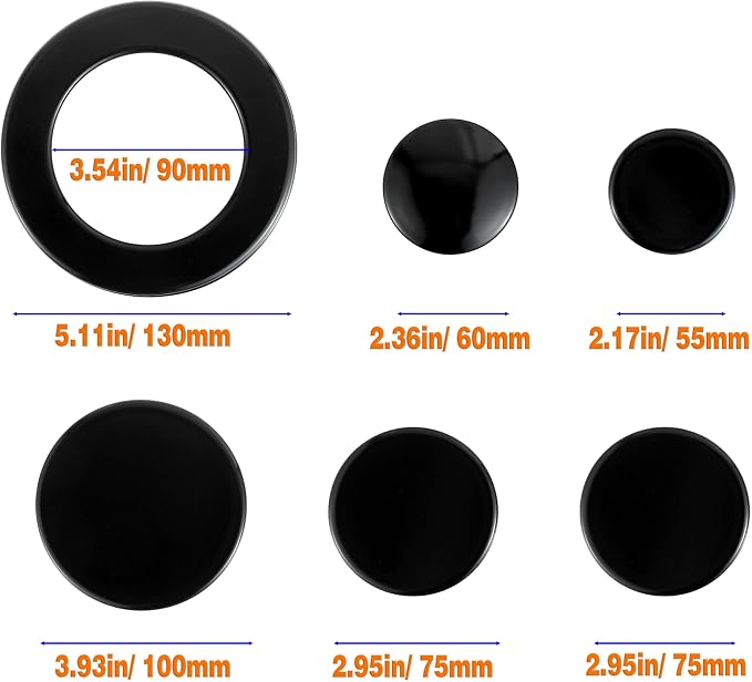 Upgraded Gas Stove Burner Cap Set - 6 Piece Metal Cooker Hat Replacement Kit For SABAF Stoves,Oven Gas Hob Burner Crown Flame Cap Cover, Stove Handles Lid Kit (Flat)