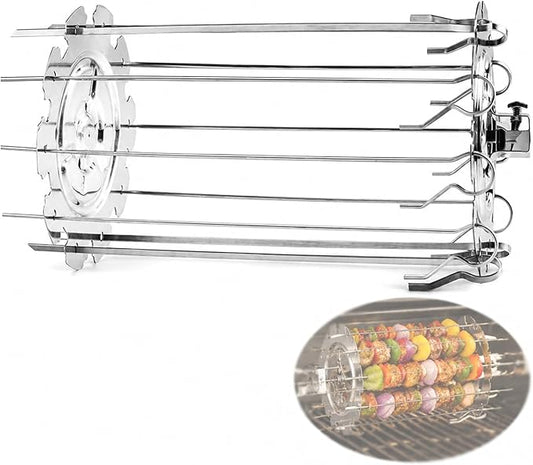 Stainless Steel Rotisserie Skewers, 10 Piece Oven Rotisserie Kit with Detachable Skewers and Plates Food Grade for BBQ Grilling Kebabs Chicken Vegetables