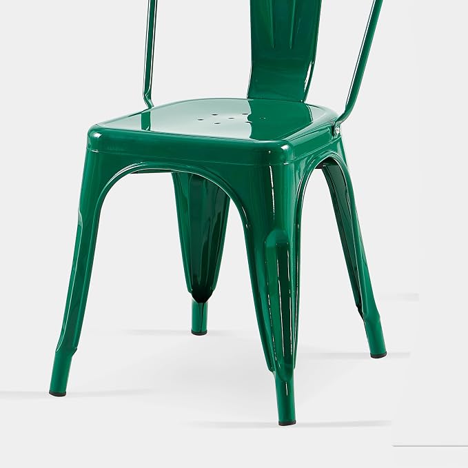 AC Pacific 18 Inch Seat Height Industrial Metal Dining Chairs, Stackable Kitchen or Bar Seat, Durable Modern Design, Versatile Accent Furniture, Set of 4, Green
