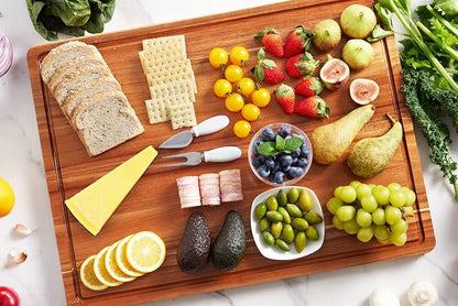 OAKSWARE 30 x 22 Inch Extra Large Acacia Wooden Cutting Board for Kitchen | Deep Juice Grooves, Side Handles & Pre-Oiled Surface, Perfect Countertop Expansion for Prep, Carving & Charcuterie Serving