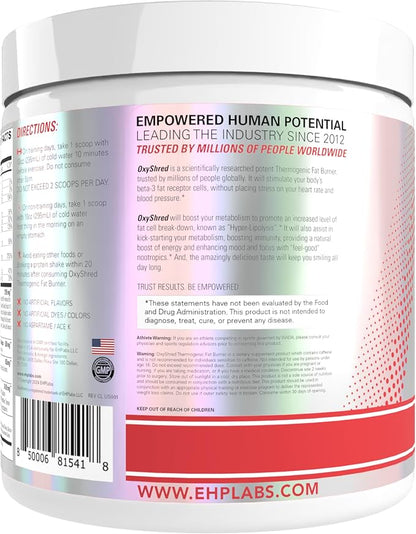 EHP Labs OxyShred Pre Workout Powder - Preworkout Powder with L Glutamine & Acetyl L Carnitine, Energy Boost Drink - Raspberry Refresh, 60 Servings