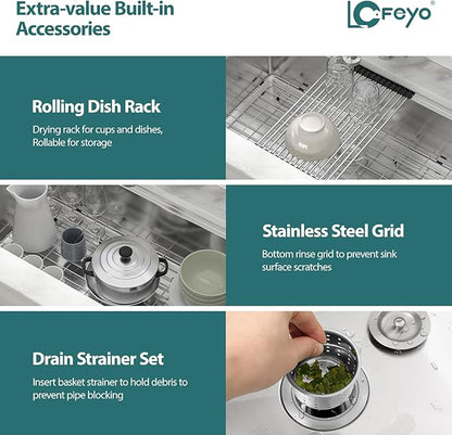 30x19 In Undermount Kitchen Sink Workstation 304 Stainless Steel 16 Gauge Handmade Under Counter Single Bowl Modern Deep Kitchen Sink Basin,LOF-B9991