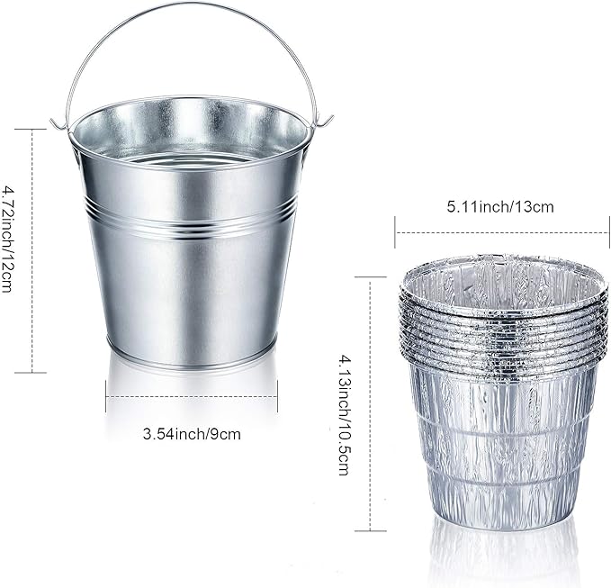 Patelai Drip Grease Bucket Can with 12 Pieces Disposable Foil Pads Grills Bucket Pads Wood Pellet Grills Replacement for Camp Wood Pellet Grill BBQ Accessories (Silver)