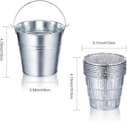 Patelai Drip Grease Bucket Can with 12 Pieces Disposable Foil Pads Grills Bucket Pads Wood Pellet Grills Replacement for Camp Wood Pellet Grill BBQ Accessories (Silver)
