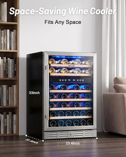 Kalamera 24 Inch Wine Cooler Refrigerator, 46-Bottle Dual Zone Wine Fridge | Built-In/Freestanding Beverage and Wine Refrigerator, 5 Wooden Shelves, Reversible Glass Door, Temperature Memory