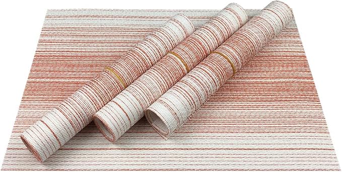 Placemat,Blending Color Durable Woven Vinyl Placemat Washable Heat-Resistant Anti-Skid Kitchen Dining Table Mats (Set of 4, Red with White)