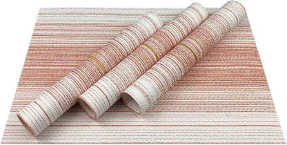Placemat,Blending Color Durable Woven Vinyl Placemat Washable Heat-Resistant Anti-Skid Kitchen Dining Table Mats (Set of 4, Red with White)
