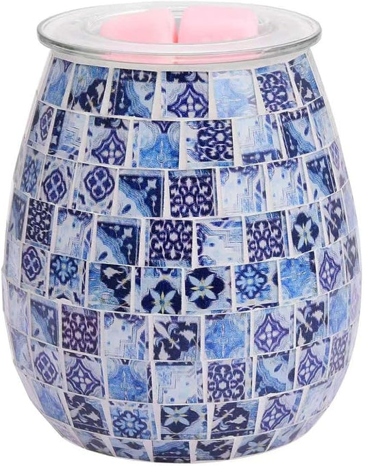 Dicimi Chinese Mosaic Electric Wax Melt Warmer, Handmade Glass Art Candle Warmer Lamp, Plug in Wax Warmer with Night Light 2-in-1, Flameless Wax Melter for Home, Housewarming Birthday Gift