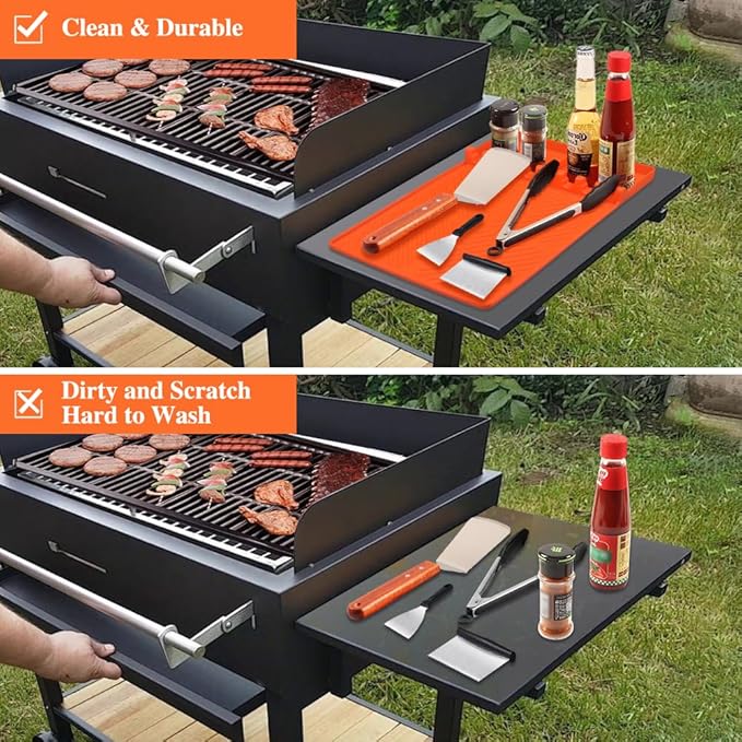 Silicone Griddle Tools Mat for Blackstone,16 * 11.5 Inch Silicone Mat with Drip Pad,Side Shelf Grill Mats for Outdoor Grill,Kitchen, Cooking & Countertop, Griddle Accessories