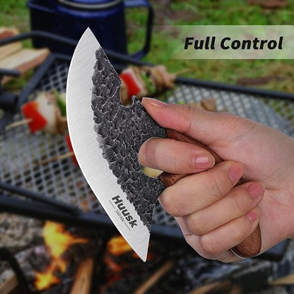 Huusk Knives, Viking Boning Knife for Meat Cutting, Small Ulu Knife, Hand Forged Full Tang Caveman Ultimo Knives for Kitchen or Camping Christmas Gift for Men and Women
