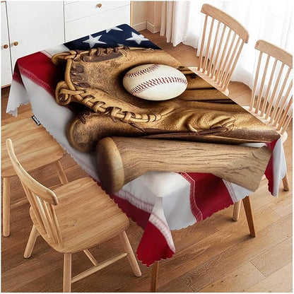Swono Decorative Rectangle Table Cloth American Flag, Vintage Baseball Bat Glove On USA Flag Polyester Tablecloth Kitchen Table Cover for Dining BBQ Picnic Coffee Table 50x72, 4-6 Seats