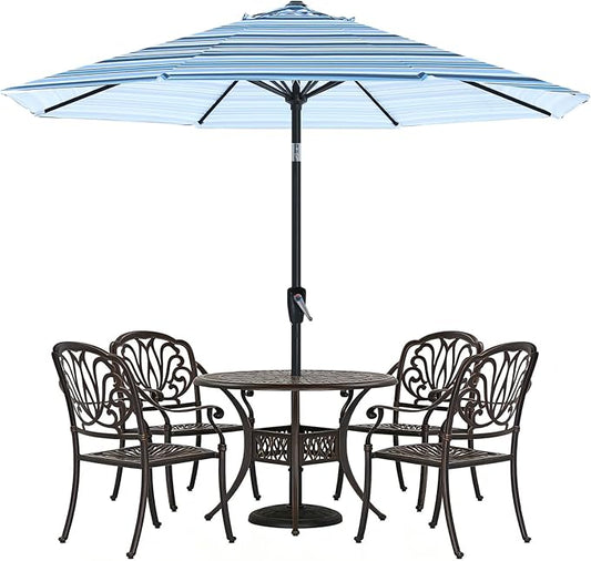 ABCCANOPY 9FT Patio Umbrella - Outdoor Waterproof Table Umbrella with Push Button Tilt and Crank, 8 Ribs UV Protection Pool Umbrella for Garden, Lawn, Deck & Backyard (Blue Green Stripes)