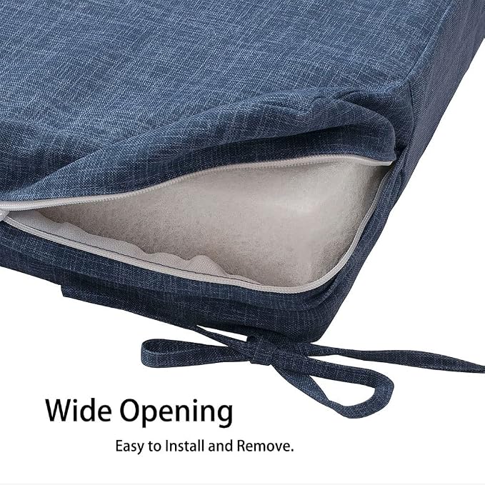 Magpie Fabrics Indoor Outdoor Cushion Cover Replacement 2 Pack, NO Insert! Water Repellent Slipcover with Ties Decor for Patio Garden Chair Seat Sofa Bench Wicker(Navy Blue Textured, 22x20x4 Inch)
