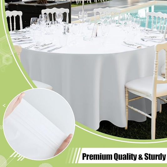 Smiry Disposable Table Cloth - 6 Pack, 84 Inch Round Waterproof Tablecloths for Parties, Decorative Plastic Table Cover, Leakproof & Sturdy, White