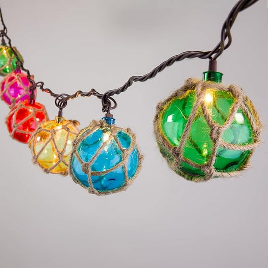 Decorative String Lights Plug in with 10 Incandescent Bulbs, Nautical Fishing Float String Lights Connectable Weatherproof for Indoor Home Tiki Bar Decor and Outdoor Patio Decorations (Multi-color)