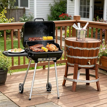 Portable Charcoal Grill, Outdoor BBQ Grill with Wheels, Adjustable Air Vents, Warming Rack & Side Shelf, for Backyard, Patio, Camping