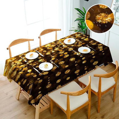 Swono Rectangle Tablecloth Merry Christmas Table Cover 52x70 Inch Sparkling Golden Light Christmas Heavy Duty Table Cloth for Rectangle Tables Decorative Tablecloth for Dining Party Camping BBQ