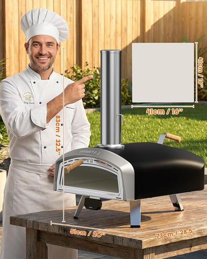 Mimiuo Smart 16" Wood/Charcoal Pizza Oven w/Temp Display – 3 Modes °C/°F | Digital Display Panel, 3 Cooking Modes (Classic/Neapolitan/Custom), Celsius/Fahrenheit Switch, Color-Coded Guide