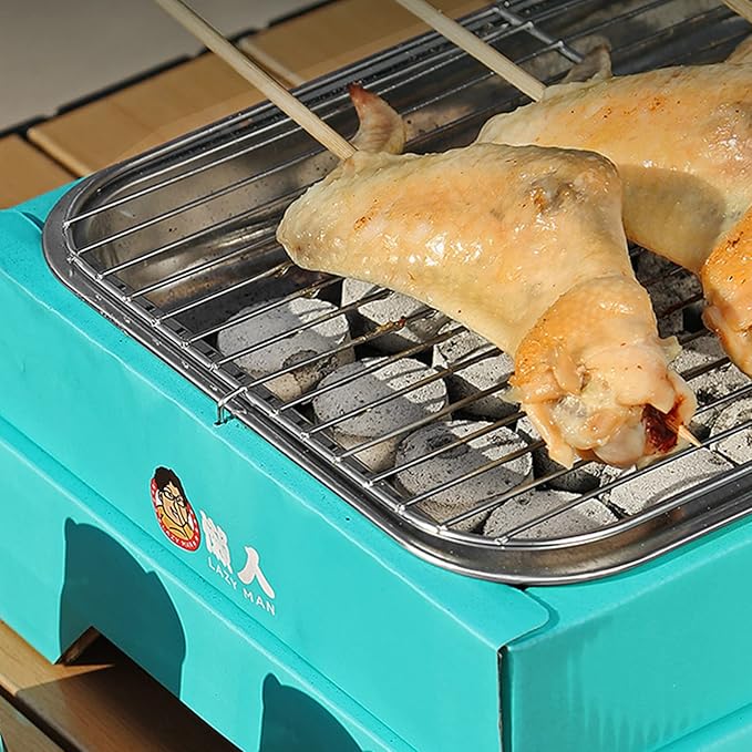 Portable and Compact Disposable Charcoal Grill, Detachable Stainless Steel BBQ Smoker Grill for Outdoor Camping (Blue)