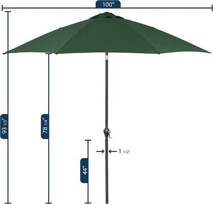 Sunline 9 ft Patio Umbrella with Crank & Push Button Tilt, Outdoor Market Umbrella with UV Protection & Wind Vent and Fiberglass Ribs, Metal Frame for Deck, Pool & Table, Hunter Green