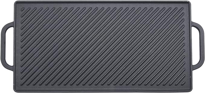GGC Cast Iron Reversible Grill Griddle for Stove Top, Flat Griddle for Gas Grills, Flat and Ribbed Double-Side to Use, Non-Stick Griddle Plate Top Outdoor Cooking (20" x 9")
