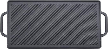 GGC Cast Iron Reversible Grill Griddle for Stove Top, Flat Griddle for Gas Grills, Flat and Ribbed Double-Side to Use, Non-Stick Griddle Plate Top Outdoor Cooking (20" x 9")