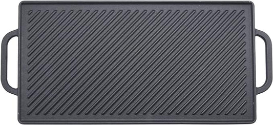 GGC Cast Iron Reversible Grill Griddle for Stove Top, Flat Griddle for Gas Grills, Flat and Ribbed Double-Side to Use, Non-Stick Griddle Plate Top Outdoor Cooking (20" x 9")