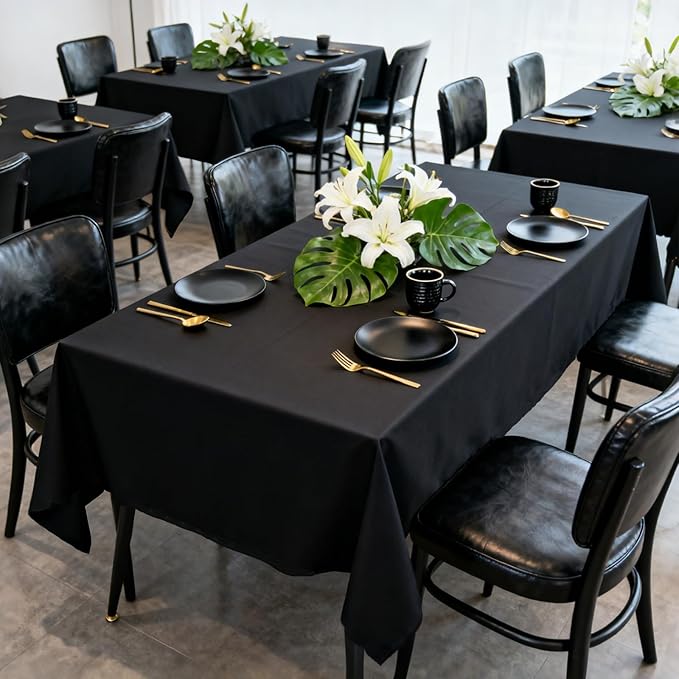 MRJ Black Tablecloth for Rectangle Table 60 x 84 Inch Stain and Wrinkle Resistant Washable Polyester Table Cloth for Restaurant Hotel Banquet