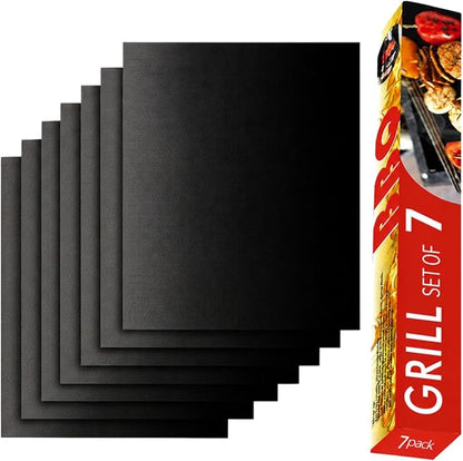 Grill Mats for Outdoor Gas Grill, Set of 7, Black | BBQ Grilling Mat for Outdoor Cooking, 15.75 x 13 Inch