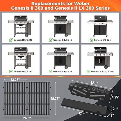 QuliMetal 18.75" Grill Grates and Genesis II Flavorizer Bars and Heat Deflector Replacement Parts for Weber Genesis II 300 /LX 300, 66095 66795 66040 Parts for Weber Genesis II Grill Parts