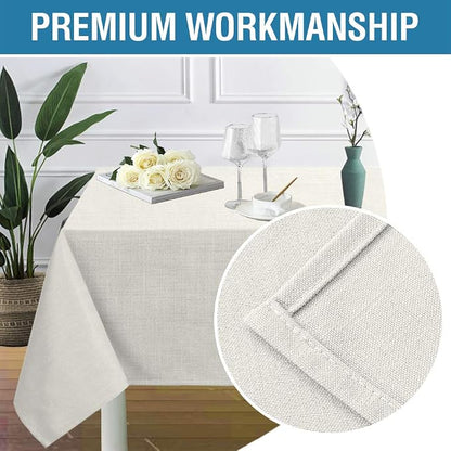H.VERSAILTEX Linen Textured Table Cloths 54 x 70 Inch Premium Solid Tablecloth Spill-Proof Waterproof Table Cover for Dining Buffet Feature Extra Soft and Thick Fabric Wrinkle Free, Ivory
