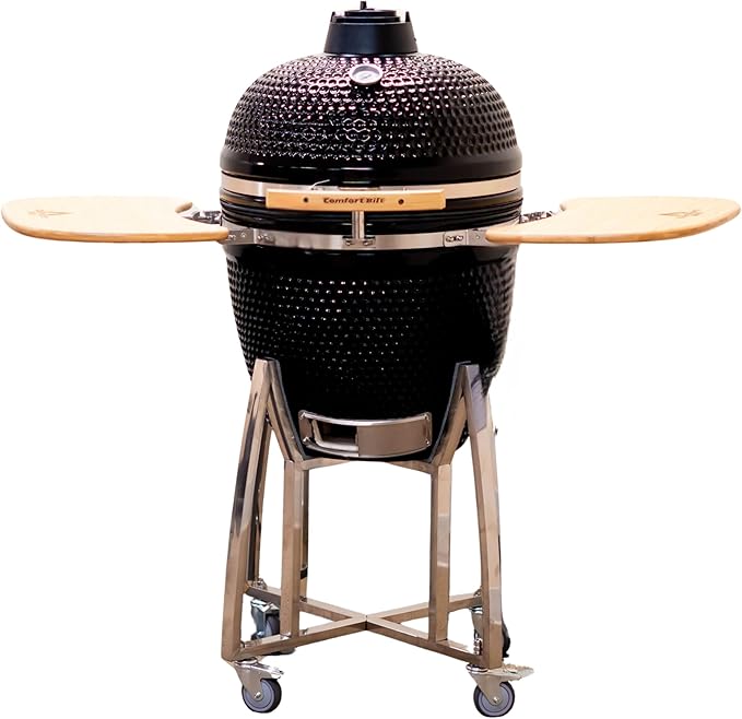 21" Kamado Grill COALS by Comfortbilt Ceramic Charcoal Grill Smoker with Cart Side Shelves and 412 Cooking Square Inches
