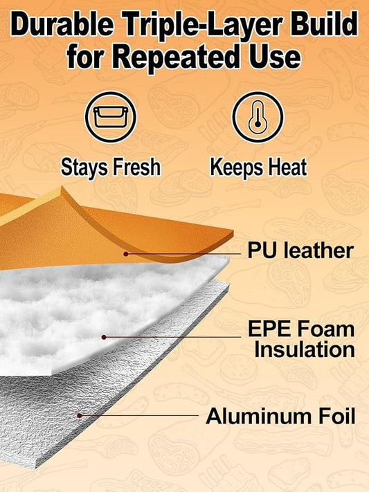 Apipi PU Leather BBQ Blanket for Resting Meat - 8.6" x 10" x16" Easy Clean Insulated Meat Resting Bag for BBQ Accessories, Grilling Father’s Day Gifts for Men