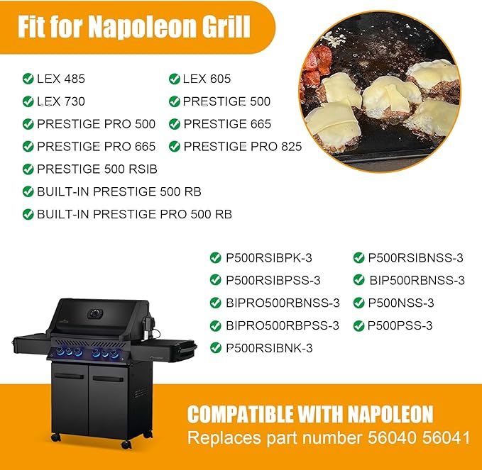 56040 56041 Cooking Griddle for Napoleon PRO 500,Prestige 500,Napoleon LEX Series BBQ Grill Accessories, Reversible Cast Iron Griddle Plate Grill Replacement Parts