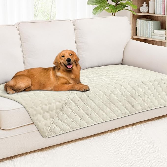 Smiry Waterproof Reversible Pet Couch Covers for Dogs | Pet Friendly, Soft Fabric, Washable Sofa Furniture Protector for Dogs Cat Kids, Checkered (40"x90", Beige/Beige)