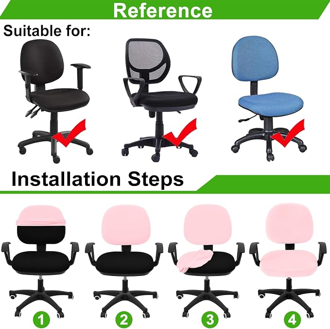 Smiry Office Computer Chair Covers for Desk Rotating Chair Protector | Stretch Jacquard Removable Washable Universal Slipcovers, Seat + Backrest Cover, Blush Pink