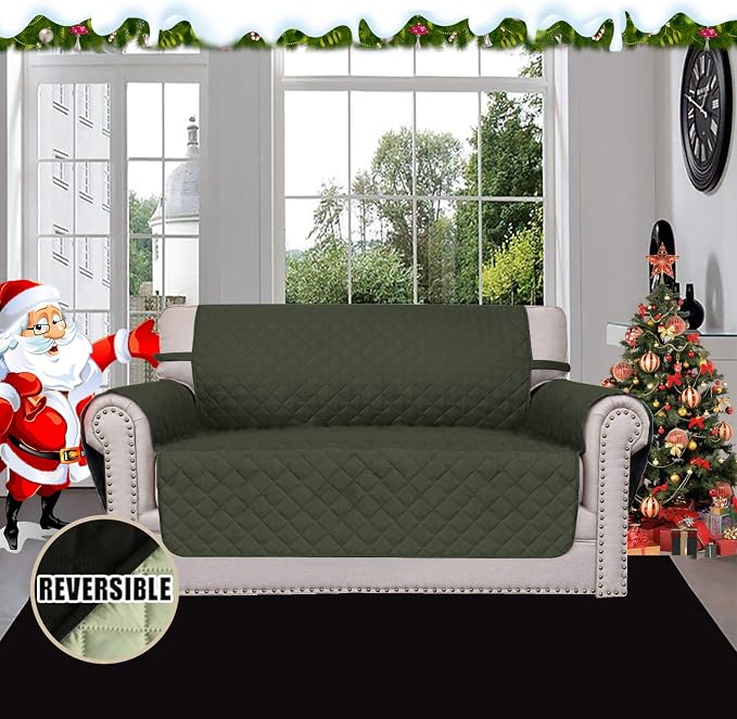 Easy-Going Reversible Couch Cover, 2 Cushion Sofa, Army Green/Beige | Loveseat, Slipcover For Dogs, Water Resistant Furniture Mat, Living Room, Non-Slip Sofa Cover, Pet Friendly