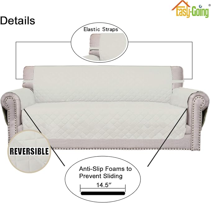 Easy-Going Reversible Couch Cover, 2 Cushion Sofa, Ivory/Ivory | Oversized Loveseat Slipcover For Dogs, Water Resistant Mat, Living Room, Non-Slip Sofa Cover, Pet Friendly
