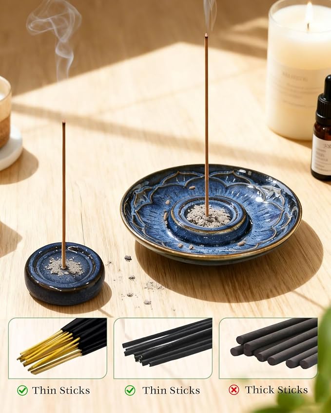 Palo Santo Incense Holder, 3-in-1 Handcrafted Ceramic Sage Burner | Heat-Resistant Palo Santo Burner for Stick & Cone with Detachable Lotus Stick Tray for Meditation Home Decor Gift