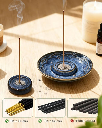 Palo Santo Incense Holder, 3-in-1 Handcrafted Ceramic Sage Burner | Heat-Resistant Palo Santo Burner for Stick & Cone with Detachable Lotus Stick Tray for Meditation Home Decor Gift