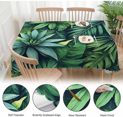 Tropical Leaves Kitchen Tablecloth Exotic Beach Palm Green Indoor Outdoor Table Cover Anti-Oil Table Cloths for Wedding Banquet Dinner Tablecloths, 52x70 Inch(4-6 Seats)